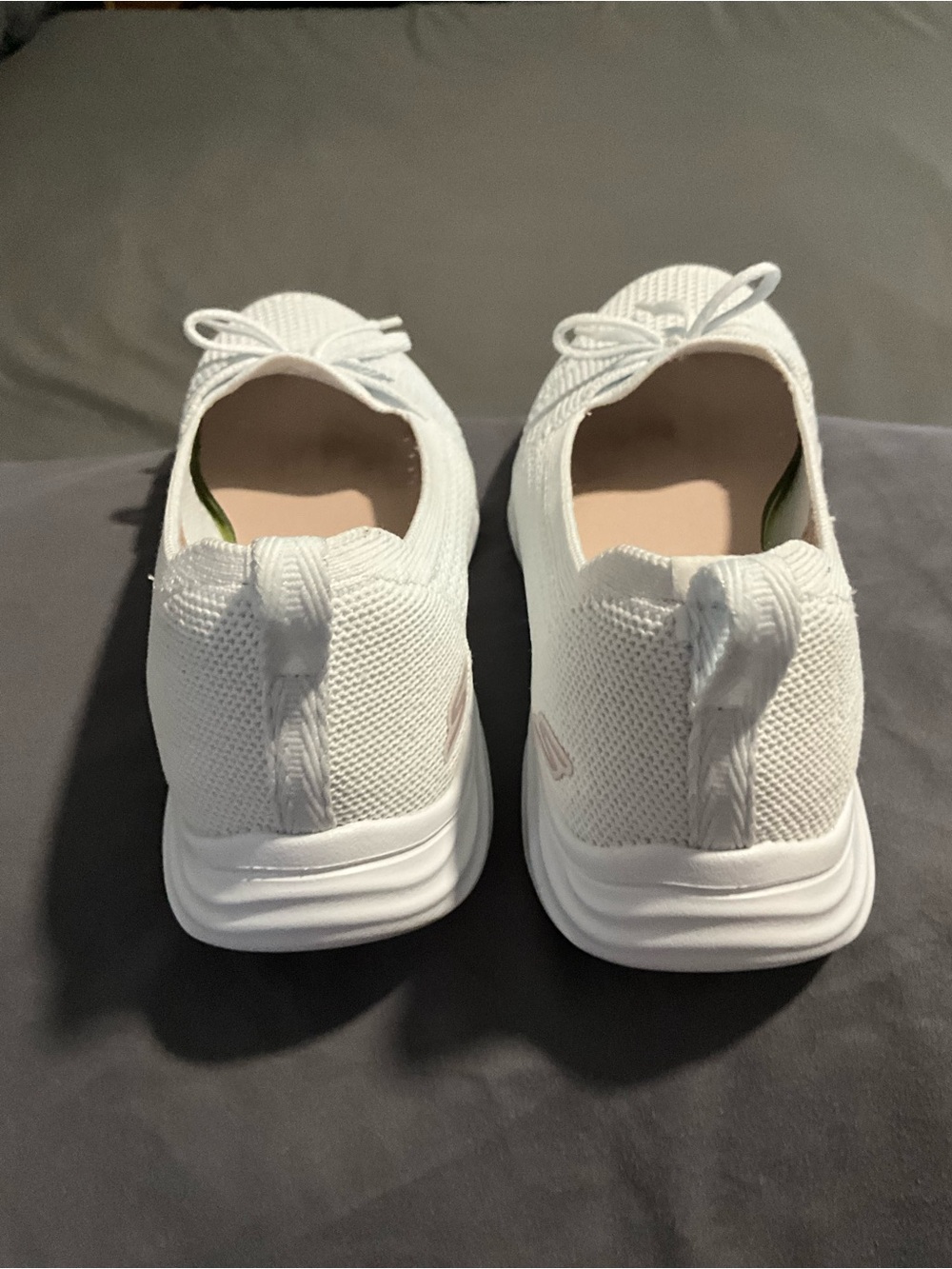 Skechers White Knit Plush Slip-On Sneakers with Bow Accent - Picture 3 of 5